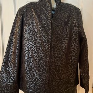 Alex Kim size XL black on black jacket coated velvet like brocade print NWOT
